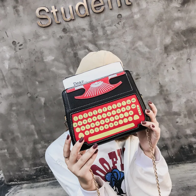  Funny Cartoon Typewriter Design Pu Leather Women's Casual Shoulder Bag Totem Femal Crossbody Mini M - 32953827370
