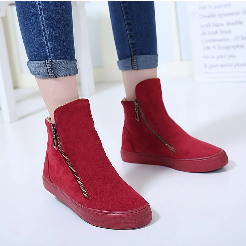 red flat boots for women