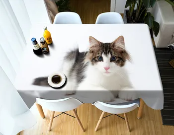 

white rectangle tablecloth Waterproof tablecloth party round table cloth customized size Lovely cat Cushion cover