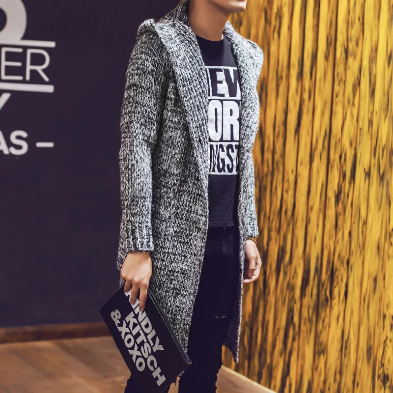 Кардиган мужской с капюшоном свитер длинный однотонный размеры 2XL|fashion sweaters