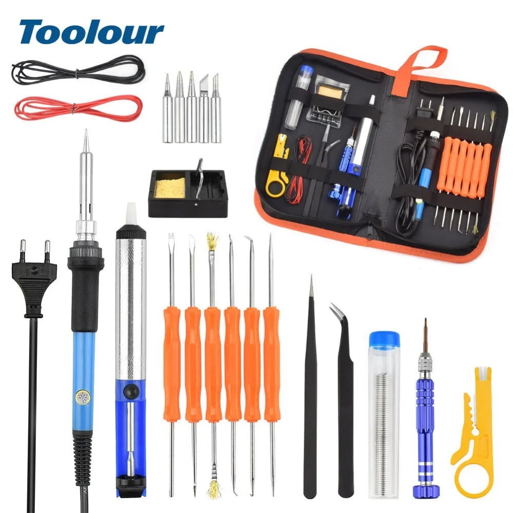 Toolour EU/US Plug 60W Electrical Soldering Iron Kit Adjustable Temperature Welding Repair Tool 5pcs Iron Tips Tweezers with Bag Toolour EU/US Plug 60W Electrical Soldering Iron Kit Adjustable Temperature Welding Repair Tool 5pcs Iron Tips Tweezers with Bag