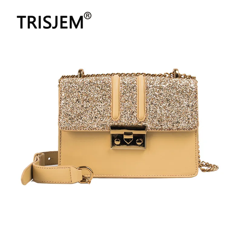 

Reflective Sequins Chain Small Flap Crossbody Bag for Women Top Quality PU Leather Fashion Women's Messenger Shoulder Bags 2019