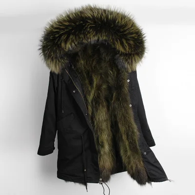 Пальто с натуральным мехом, зимняя куртка, Женская длинная парка, воротник из натурального меха енота, капюшон, подкладка из лисьего меха, Толстая теплая уличная одежда - Цвет: color 21