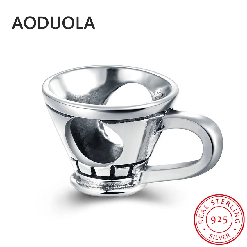 925 Sterling Silver Enjoy Coffee Cup Beads DIY Beads Big Hole European