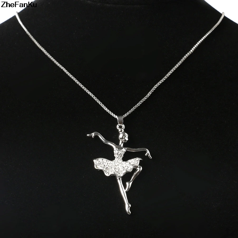 

Fashion Silver Plated white Dancing Ballerina Dancer Ballet Dance Pendant Necklace Charm Girls Christmas Valentine's day Gift