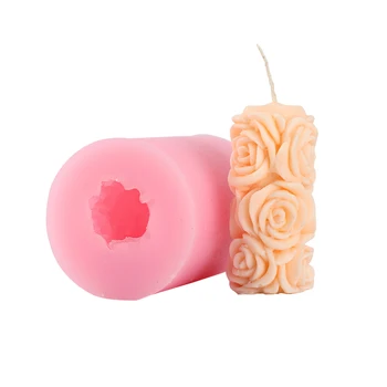

Silicone Mold for Soap Candle Making 3D Cylindrical with Rose Relief Mould Handmade Craft Resin Decoration Tool