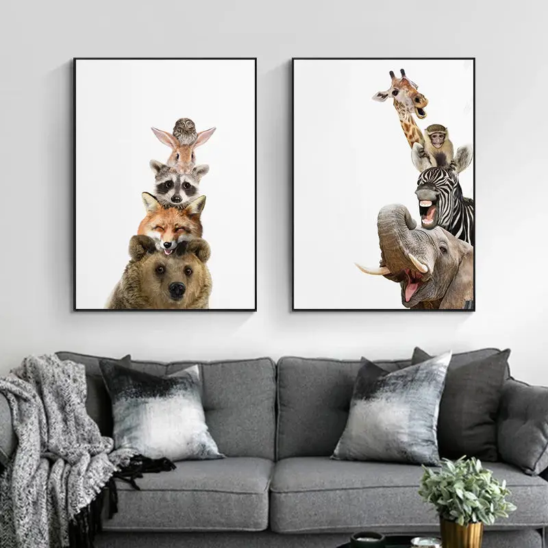 

Modern Cute Animal Picture Sweet Home Decor Nordic Canvas Painting Vivid Wall Art Print Minimalist Decor Poster for Living Room
