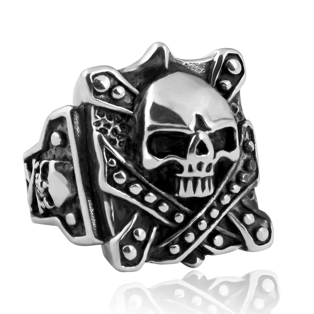 Valily Jewelry мужское кольцо панк-рок с черепом из нержавеющей стали Череп щит широкие