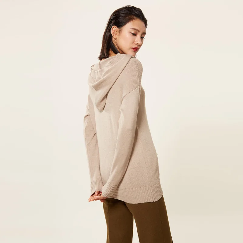 2018 new hooded knitted jumper sweater women's pure color wool coat sweater. Sweaters