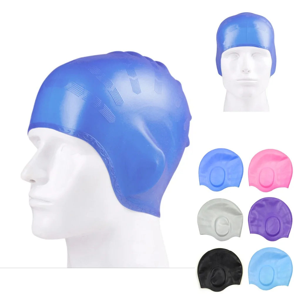 

Soft Silicone Swim Cap Swimming Cap Hat 3D Ear Pockets Cover Great Elasticity for Adult Women Men Girl Boy Large Head