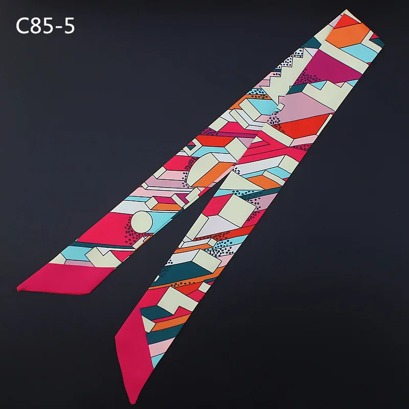 Bag Handle Twill Silk Scarves For Women Hair Band Rectangle Printed Ribbons 2018 Summer Fashion Narrow Head Skinny Scarf