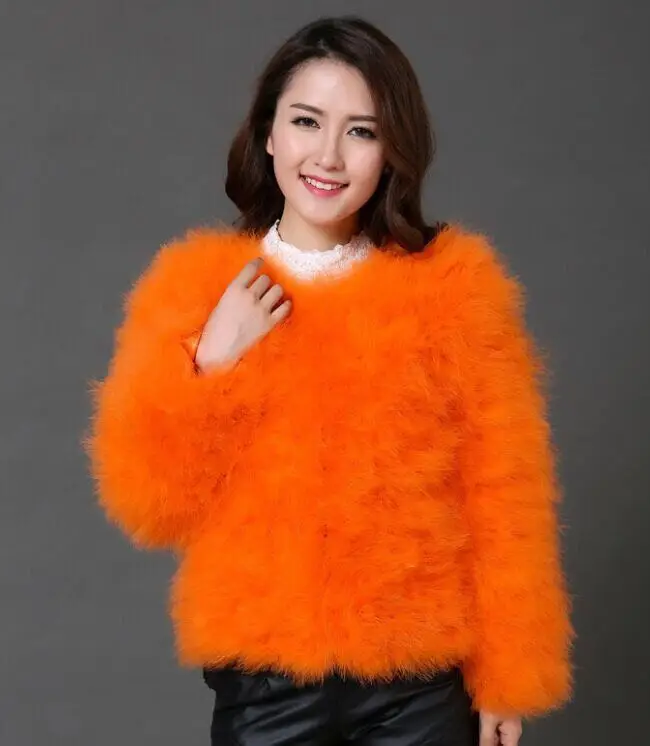 Страусиная шерсть мех размера плюс женские зимние куртки с перьями большого размера женское осеннее пальто XS, 2XL, 3XL, 4XL, 5XL, 6XL, 7XL пушистая верхняя одежда - Цвет: orange