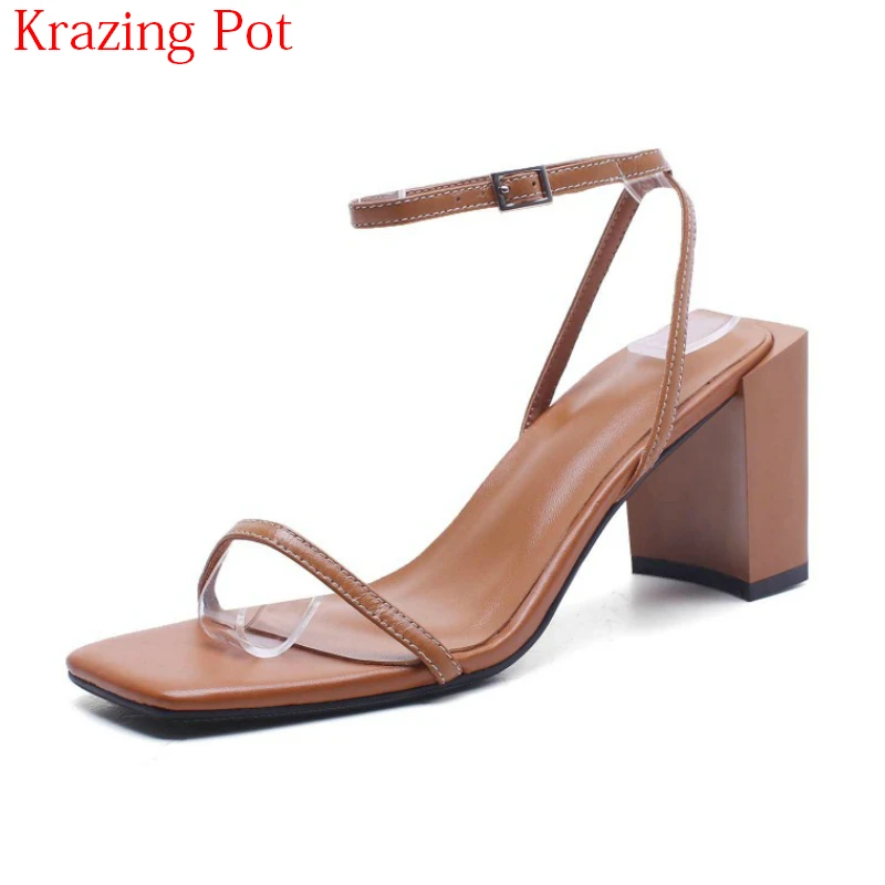 

Fashion Full Grain Leather Peep Toe Women Sandals Black Brown Color High Heels Model Gladiator Show Office Lady Summer Shoes La8