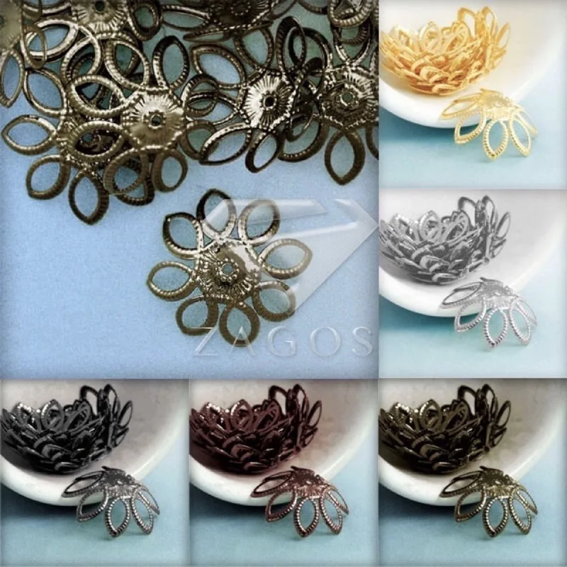 

20g Approx 45Pcs Flowers Filigree Bead Caps Findings 21x21x5mm Jewelry Making End Caps FAST SHIP Wholesale