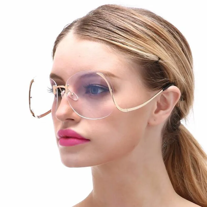 

2017 Oversized Rimless Sunglasses Retro Women Men Optics Large Metal Sun Glasses Frame Gradient Eyeglasses UV400 fashion