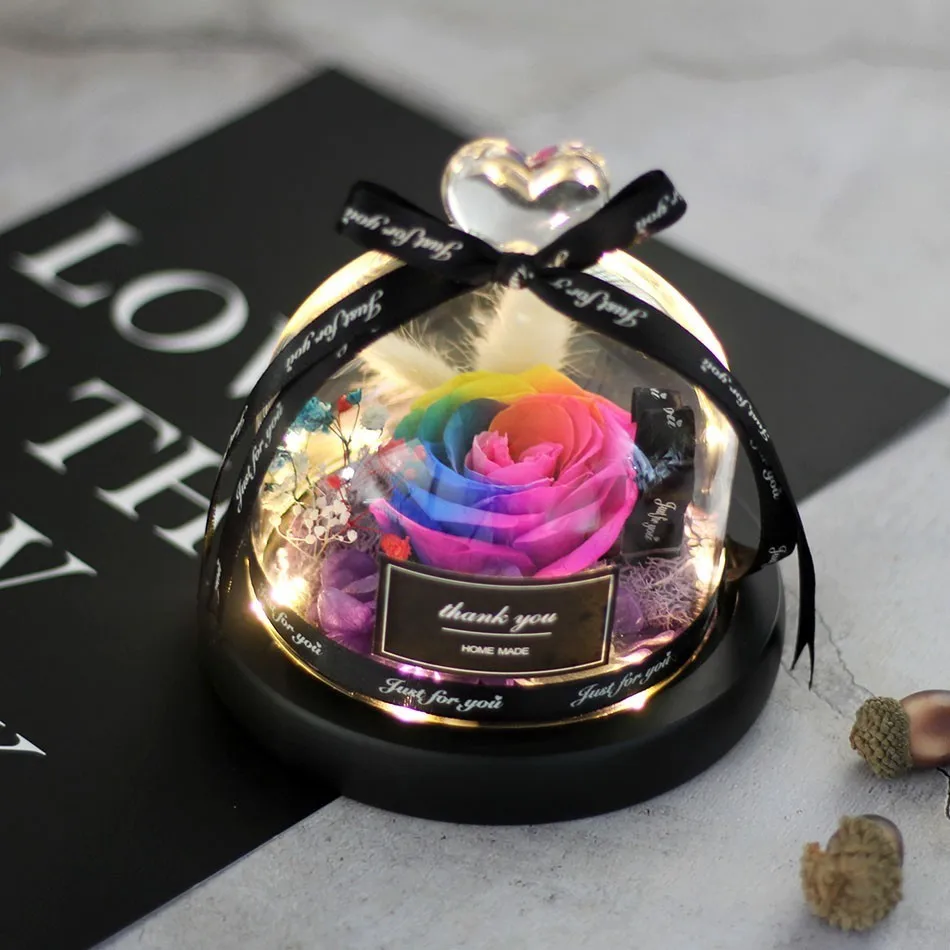 

New Real Roses In Flask Glass Dome Valentines Day Gift Eternal Rose Beauty And The Beast Rose Preserved Flower Girlfriend Gifts