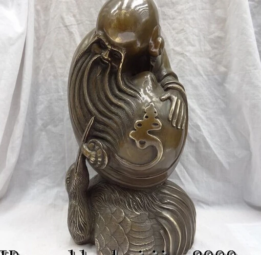 

JP S0608 15" China Bronze RuYi ShouHsing The God Of Longevity Shou Star Ride Crane Statue