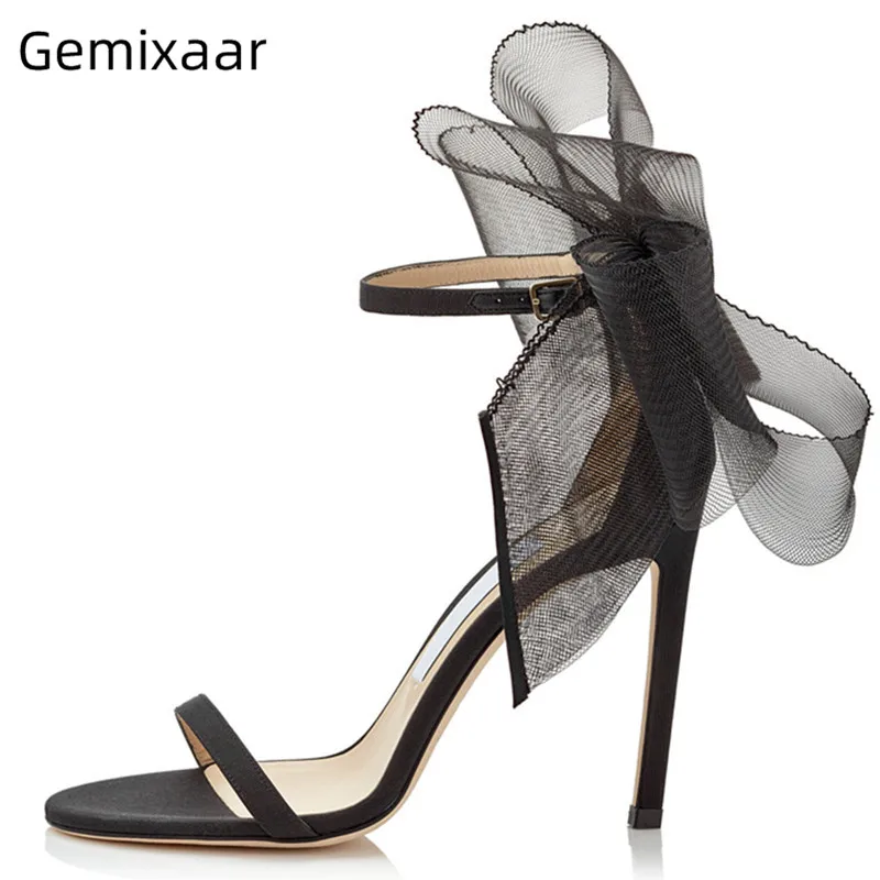 

Lace Butterfly-knot Sandals Shoes Women One Strap Round Toe Narrow Ankle Buckle Sandalias Sexy Thin High Heels Sandals Women