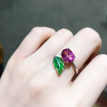 

FLZB , Pink topaz fashion ring 925 sterling silver with natural pink topaz beautiful leaf design green lucky dream ring