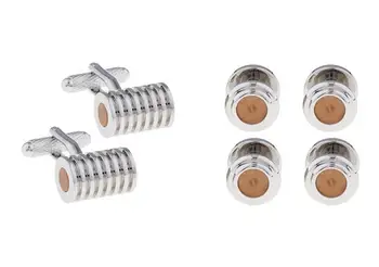 

6sets/lot Silver Cylider Screw Thread Cufflinks Collar Studs 6pcs Set Tuxedo Cuff Links Button Stud Set Men's Jewelry