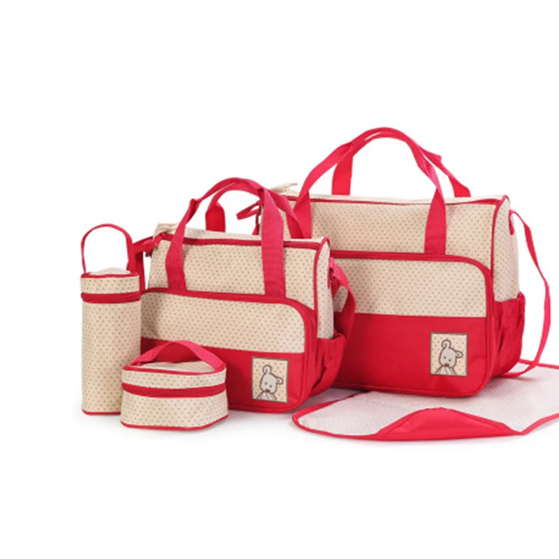 5 PC Multifunction Large Capacity Mummy Diaper Bag Bottle Holder Insulation Thermal Bag For Baby Care Nappy Mommy Handbag BB6003 (1)