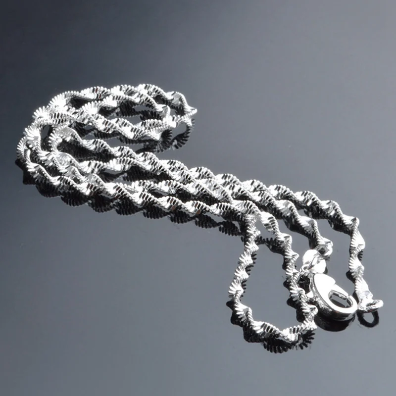 

Thin 925 Stamped Silver Plated Water Wave Chain Necklace Women Kids Children Girls 51CM-80CM Jewelry Kolye Collares