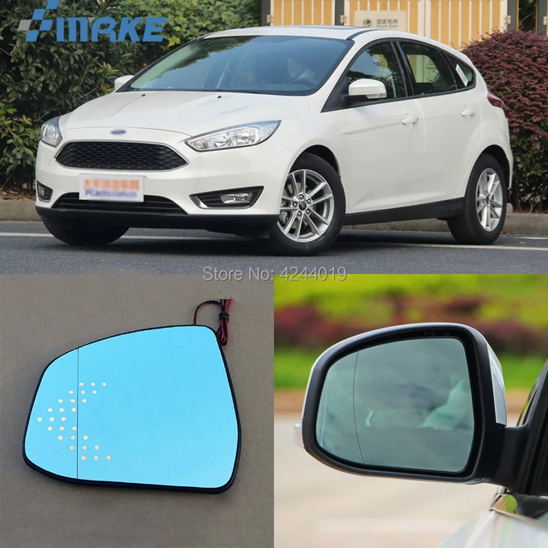 SmRKE для Ford Focus, Автомобильное зеркало заднего вида, широкий угол, гипербола, синее зеркало, стрелка, светодиодный сигнал поворота