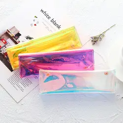 Лазерный Прозрачный школы карандаш сумка ПВХ материал цвет хранения пенал канцелярские принадлежности материал Эсколар A6029
