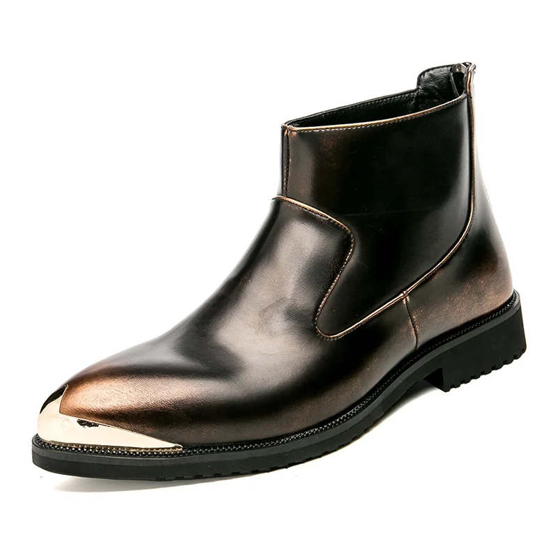 

Men Metal Toe Golden Ankle Boots Winter / Autumn men's Motorcycle Boots men dress business work safety Oxfords Couple Shoes
