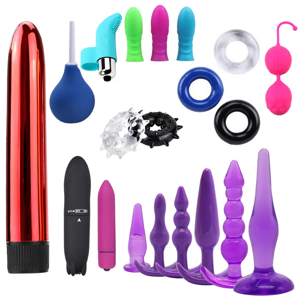 vibrator set Silicone 20PCS Plugs Anal Finger Vibrator Ring Cock Enema Bulb Vaginal Ball Sex Toys Set w619 | Красота и здоровье