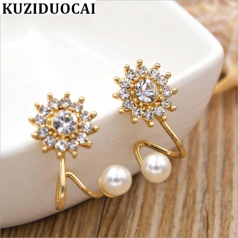 

Kuziduocai New Fashion Jewelry Rhinestones Pearl Snowflake Stud Earrings For Women Gifts Girl Statement Brincos Pendientes E-267