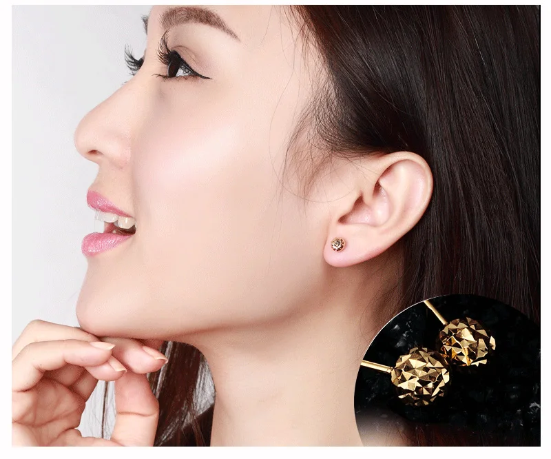 18k Gold Earrings Yellow Rose White New Fashion Trendy Women Ball Small Female Engaged Jewelry 2020 Hot Sale Party Classic Good
