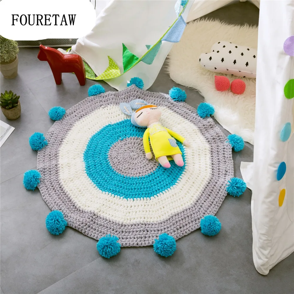 

1 Piece FOURETAW 80x80cm Creative Cute Wool Nordic Style Kids Living Room Bedroom Table Rug Anit-slip Home Floor Round Carpet