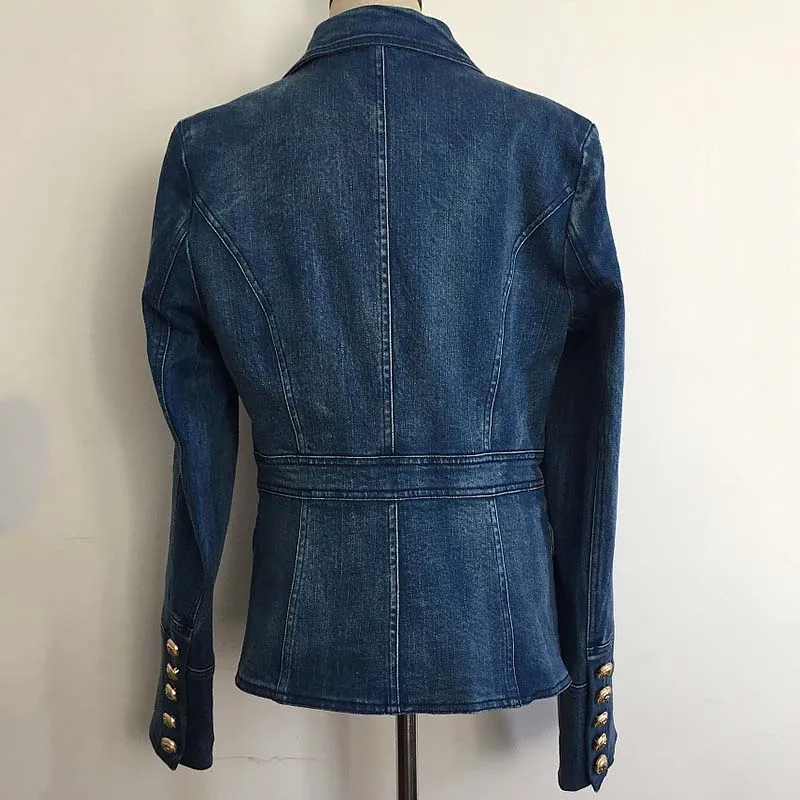 Lion Bleu Denim Designer Jeans En Métal Vestes Manteau Vêtements Double Mode Piste Veste 2018 Automne Hiver Boutons Femmes TPXZkOiu