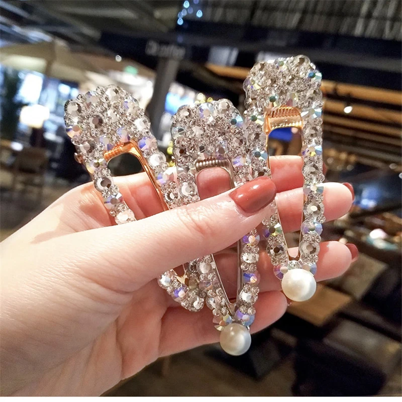 

1 pc Shining Korean Chic Alligator Gold Sliver Women Girls Waterdrop Hair Clip Hair Accessories Full Rhinestone Elegant Hairpins