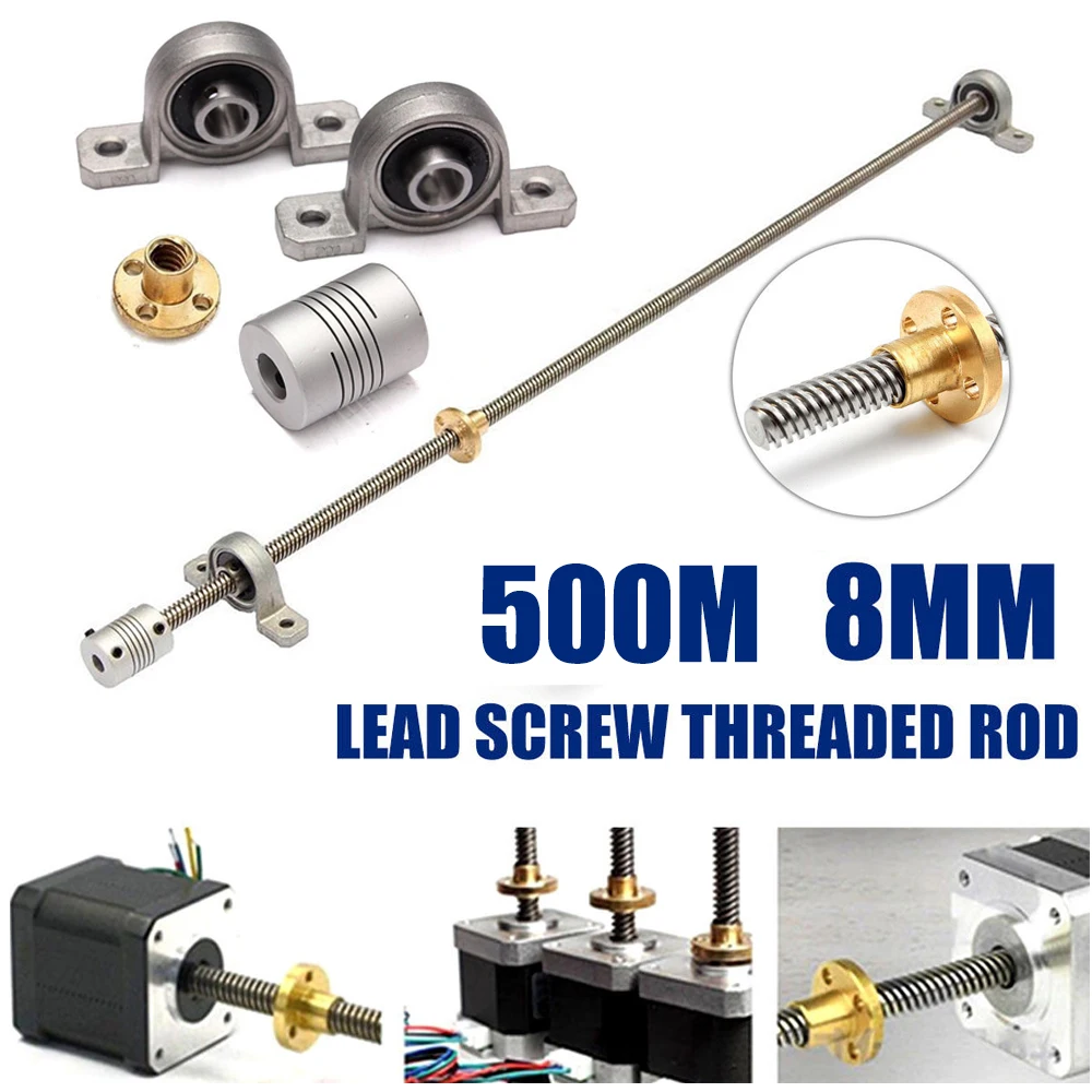 Mayitr t8 رباعي الرصاص المسمار قضيب 500 ملليمتر leadscrew الجوز اقتران رمح تحمل جبل تعيين ل أجزاء الطابعة 3d