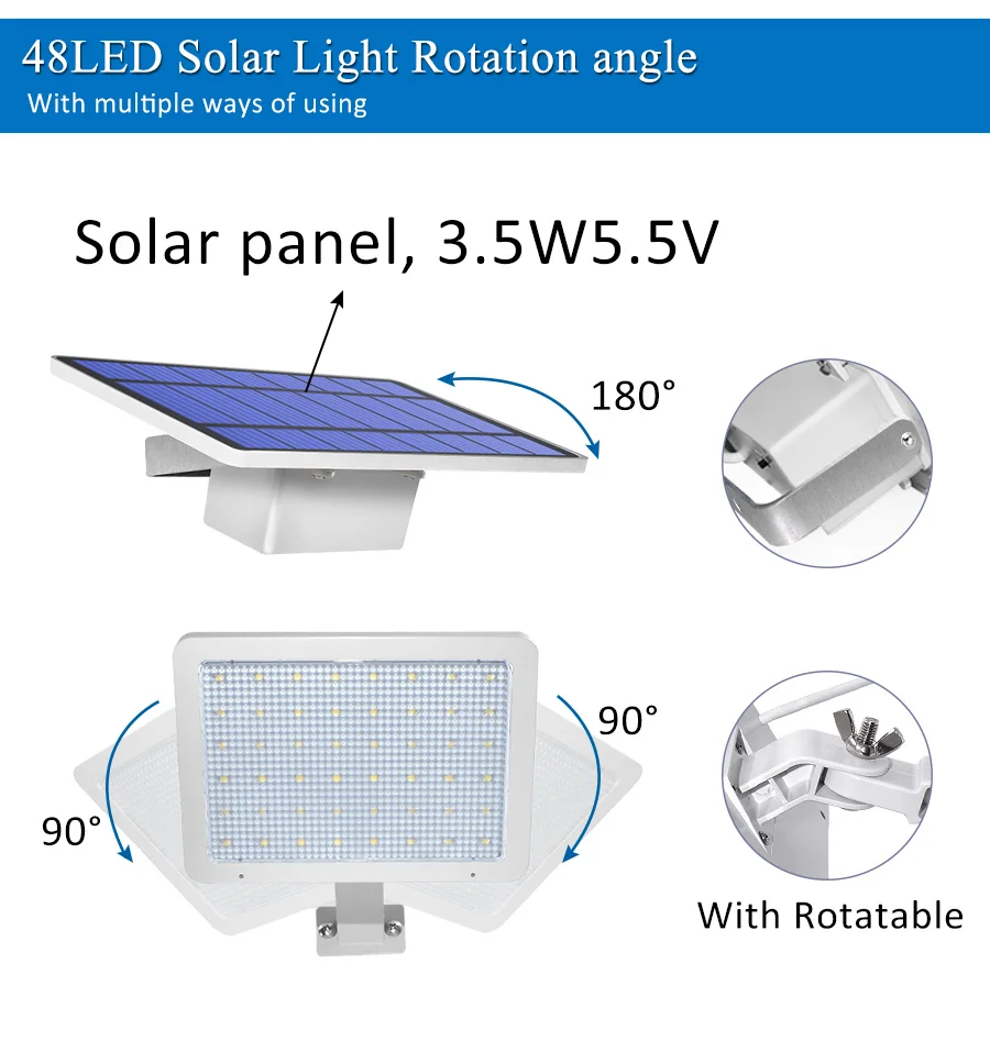 800lm Солнечная лампа 48 Светодиодный s солнечный светильник для наружного сада настенный двор светодиодный светильник безопасности с Adustable светильник ing угол