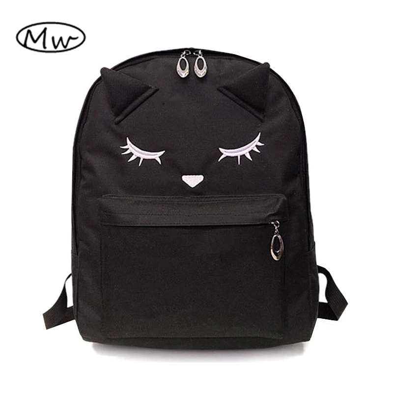 Cute Cartoon Embroidery Cat Printing Backpack Canvas Backpacks For