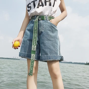 

Summer Wide Leg Loose Shorts Women Vintage High Waist Streetwear Short Jeans Female Denim Shorts femme Knee Lengh Beach Clothing