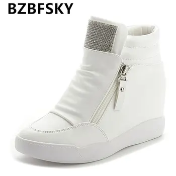 

2017 Free Shipping Hidden Wedge Heels Fashion Women's Elevator Shoes Casual Shoes For Women wedge heel Rhinestone Black White