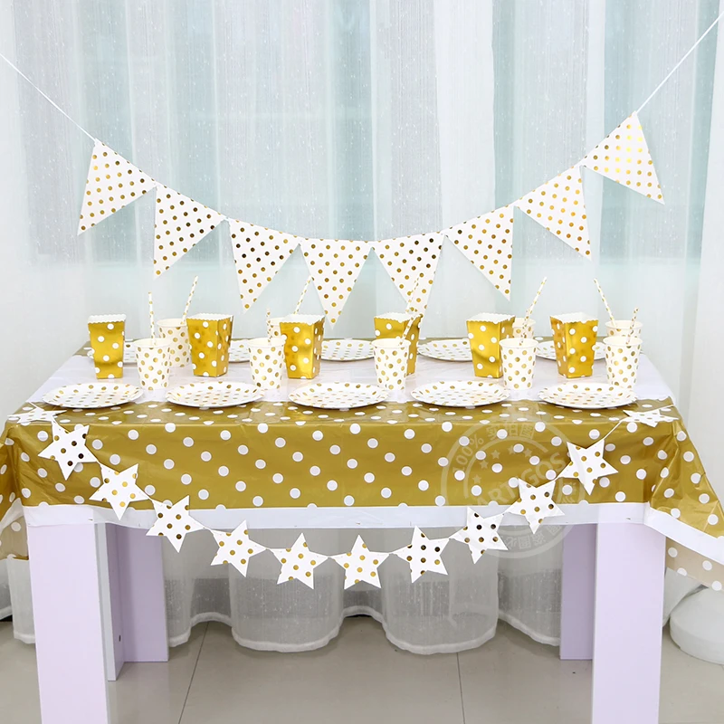 Gilding High End Disposable Gold Dot Tableware Plate Straw Banner Gilding High End Disposable Gold Dot Tableware Plate Straw Banner Popcorn Bucket Birthday Party Decoration Baby Shower Supplies In