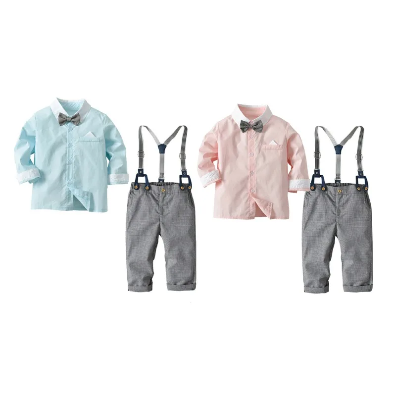 

2pcs Boys Long-sleeved Shirts+Bib Pants Bow Tie Gentleman Outfits 2018 New Autumn Children's Clothing Children's Sets 1-4Y