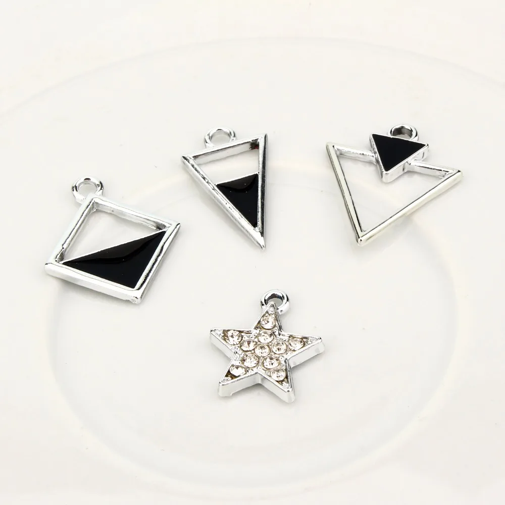 

10pcs European Triangle Star Resin Charms Earrings Necklace Base Finding Silver Hollow Pendant For Women DIY Jewelry AC339
