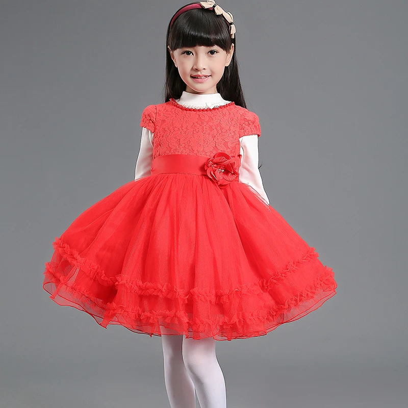 

Nimble Spring Vestidos Chinese Red Princess Dress For Party Girl Kids Handmade Flower Girls Dress With Pearls
