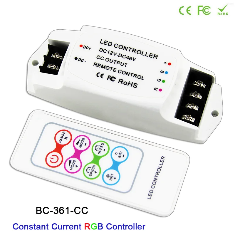 

BC-361-CC DC12V-48V 350mA 700mA constant current Output Led RGB Strip Controller with RF remote Wireless RGB Dimmer for LED Lamp