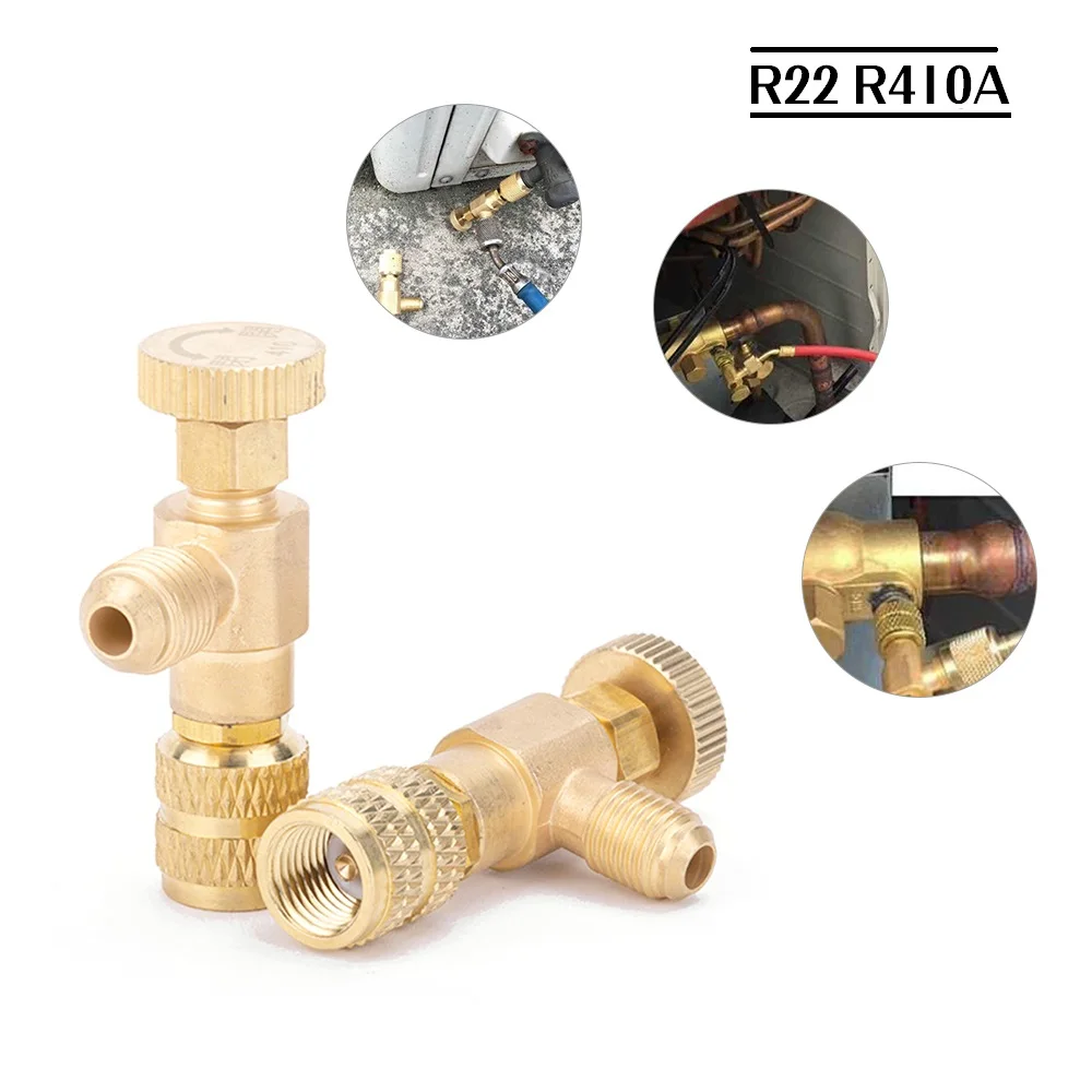 

R22 R40A Refrigerant Charging Valve Safety Adapter 1/4"- 5/16" Copper Flow Control Valves Copper and Fluorine Safety Valve
