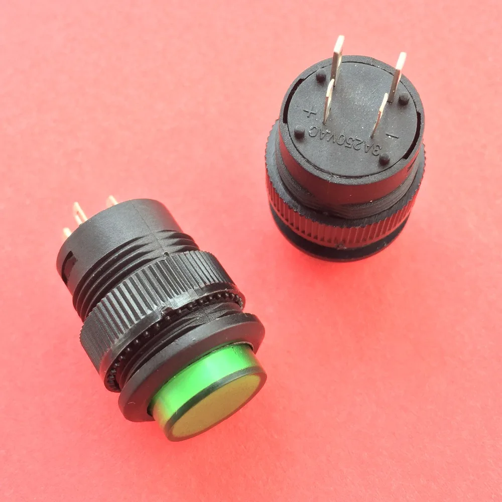 

2pcs YT113Y 16mm Locking Latching Green Light off/on Push Button Switch AC 250V 3A Sale at a Loss Brazil