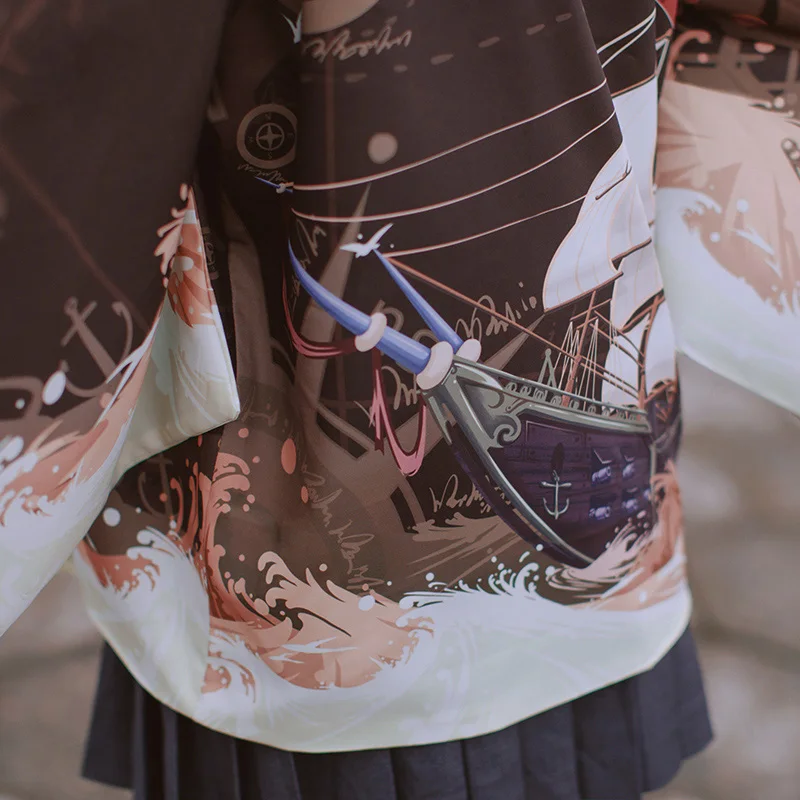 Японский свободный халат винтажный Парусник Voyage коричневый haori летнее
