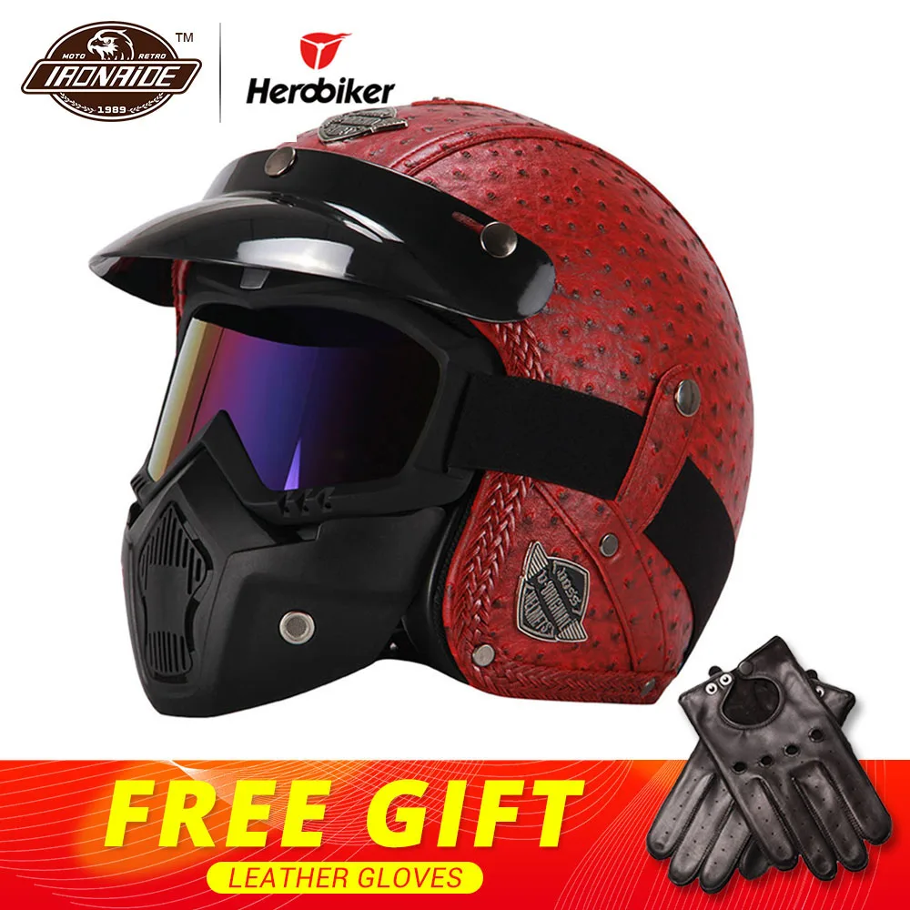 New Motorcycle Helmet Retro Vintage Synthetic Leather Open Face Helmet Motorbike Scooter Cruiser Chopper Casco Biker Moto Helmet New Motorcycle Helmet Retro Vintage Synthetic Leather Open Face Helmet Motorbike Scooter Cruiser Chopper Casco Biker Moto Helmet