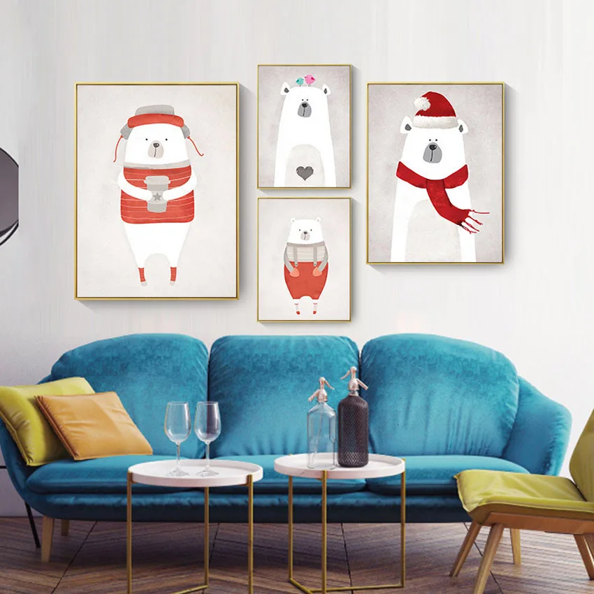 

Polar bear Hippo Canvas Painting Modern Posters Prints Wall Hanging Pictures Home Decorative Painting Art Living Room Unframed